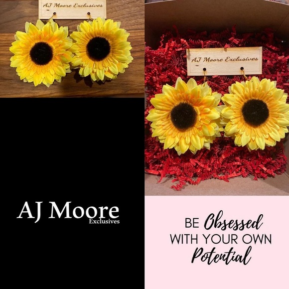 AJ Moore Excusives Jewelry - Double Sided Sunflower Earrings and Bracelet Set